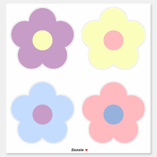 Pastel Multicolored Cartoon Retro Flowers Sticker