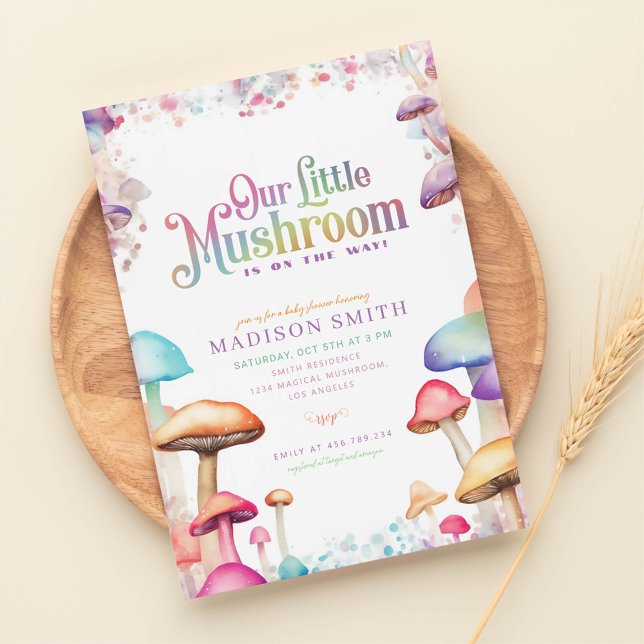 pastel mushroom magical forest baby shower invitation (Creator Uploaded)