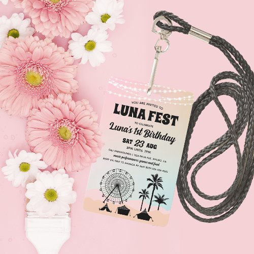 Pastel Music Festival Birthday Invitation Lanyard Badge
