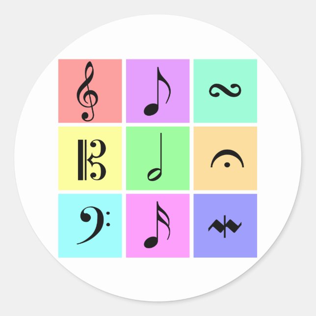 pastel music symbols classic round sticker (Front)