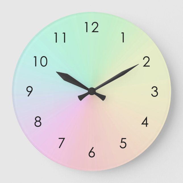 Pastel Muted Gradient Ombre Rainbow  Large Clock (Front)