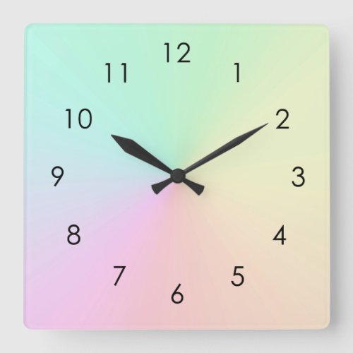 Pastel Muted Gradient Ombre Rainbow   Square Wall Clock