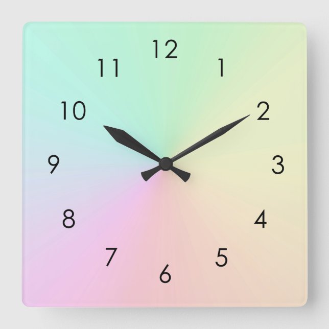 Pastel Muted Gradient Ombre Rainbow   Square Wall Clock (Front)