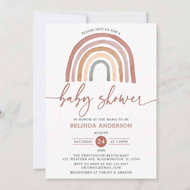 Pastel  Muted Tones Boho Rainbow Baby Shower Invit Invitation (Front)