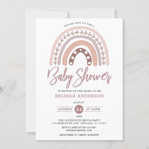 Pastel Muted Tones Boho Rainbow Baby Shower Invitation