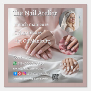 Pastel Nail Salon Elegant Hands Pink Manicure Text Sign