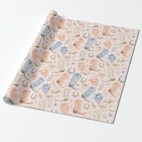 Pastel Nashville Cowgirl Boots Watercolor Gift Wrapping Paper