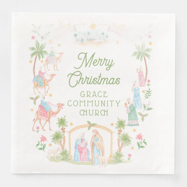 Pastel Nativity Frame Paper Dinner Napkins (Front)