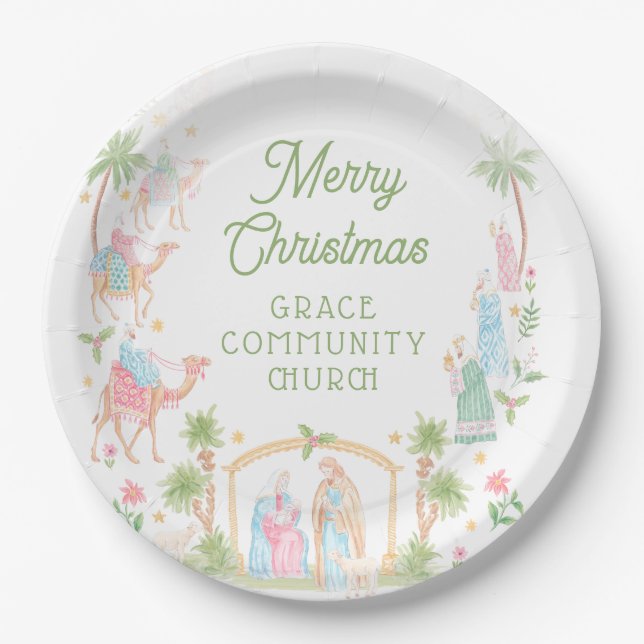 Pastel Nativity Frame Paper Plates (Front)