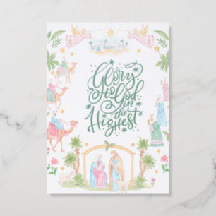 Pastel Nativity Glory to God in the Highest Letterpress Photo Cards
