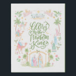 Pastel Nativity | Glory to the Newborn King Faux Canvas Print<br><div class="desc">This wall art features a pastel nativity border around hand drawn green text that says "Glory to the Newborn King."</div>