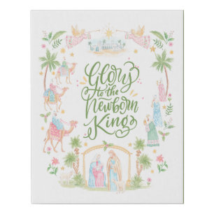 Pastel Nativity Glory to the Newborn King Faux Canvas Print