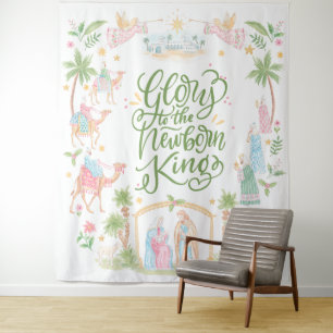 Pastel Nativity Glory to the Newborn King Tapestry
