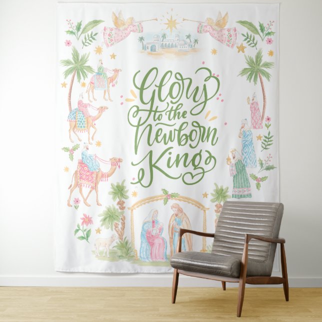 Pastel Nativity | Glory to the Newborn King Tapestry (In Situ)