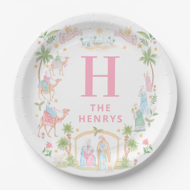 Pastel Nativity Monogram Paper Plates (Front)