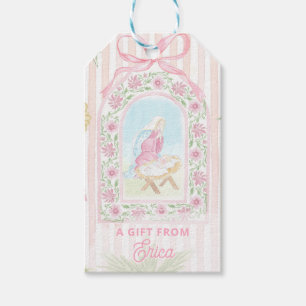Pastel Nativity Scenes Striped Gift Tags