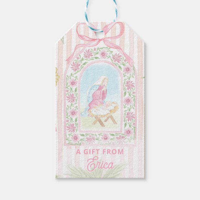 Pastel Nativity | Scenes Striped Gift Tags (Front)