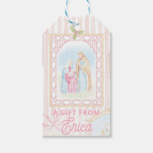 Pastel Nativity Scenes Striped Gift Tags