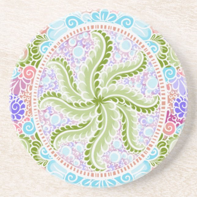 Pastel Nature Mandala Art Coaster (Front)