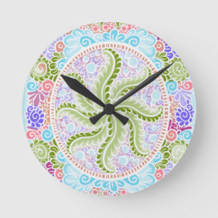 Pastel Nature Mandala Art Round Clock