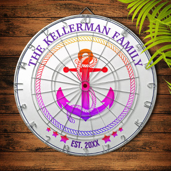 Pastel Nautical Anchor And Family Name Custom Dart Board by reflections06 at Zazzle