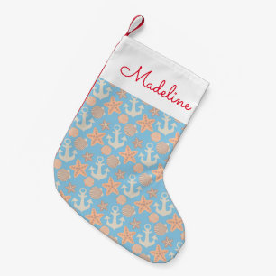 Pastel Nautical Pattern   Add Your Name Small Christmas Stocking