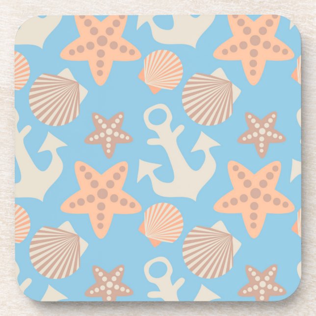 Pastel Nautical Pattern Beverage Coaster (Front)
