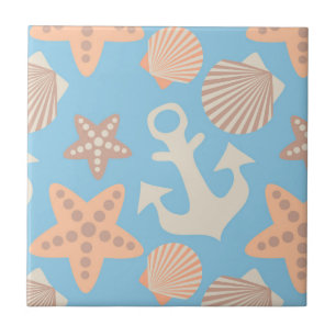Pastel Nautical Pattern Ceramic Tile