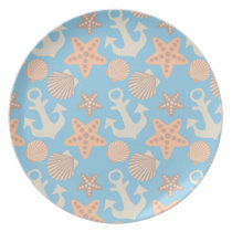 Pastel Nautical Pattern Melamine Plate