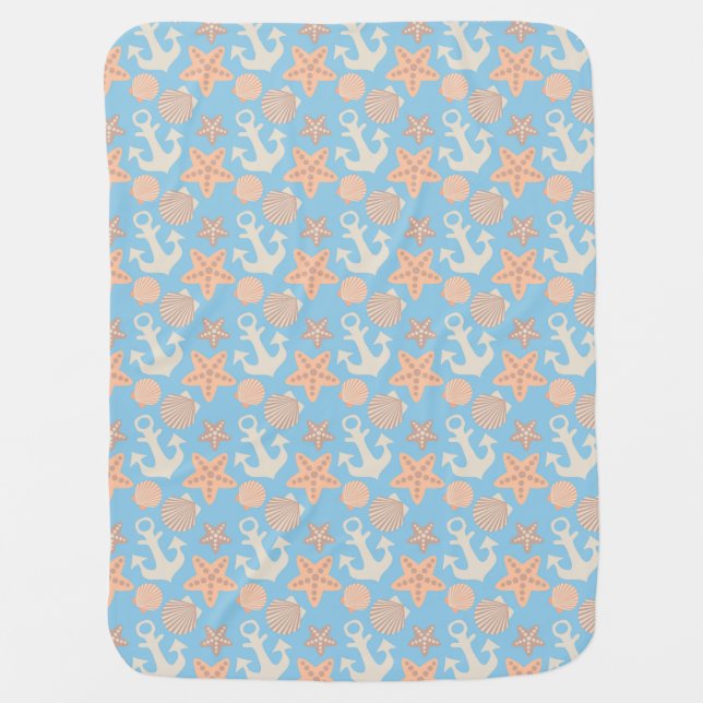 Pastel Nautical Pattern Receiving Blanket (Front)