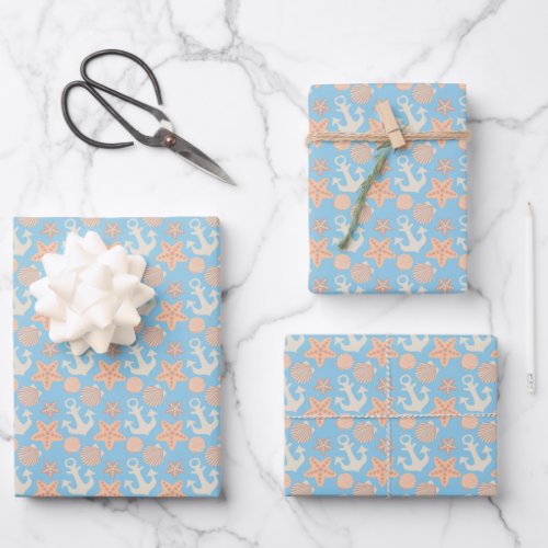 Pastel Nautical Pattern Wrapping Paper Sheets