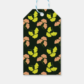 Pastel-Neon Ginko Leaves on Black Background Gift Tags