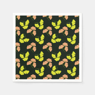 Pastel-Neon Ginko Leaves on Black Background Napkins