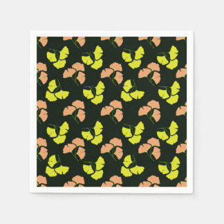 Pastel-Neon Ginko Leaves on Black Background Napkins