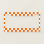 Pastel Neon Orange Checks Checkerboard Pattern  License Plate Frame<br><div class="desc">Retro and modern trendy checkered design,  featuring neon orange and white checks,  checkerboard pattern. Checkerboard trend home decor. Pastel checkerboard design.</div>