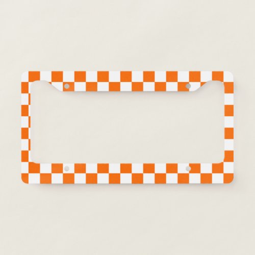 Pastel Neon Orange Checks Checkerboard Pattern  License Plate Frame