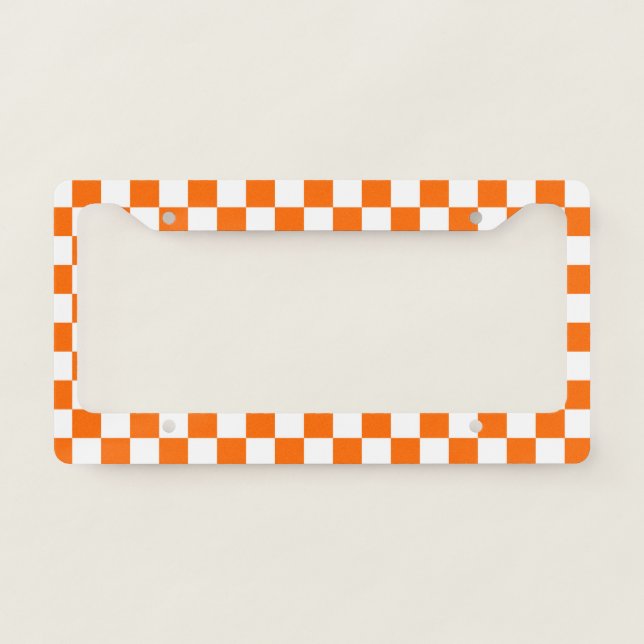 Pastel Neon Orange Checks Checkerboard Pattern  License Plate Frame (Front)