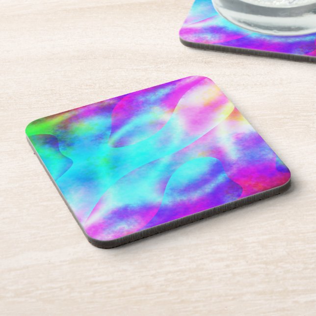 Pastel Neon Rainbow Gradient Art Beverage Coaster (Left Side)