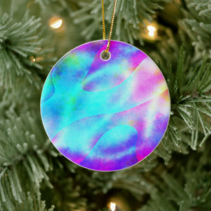 Pastel Neon Rainbow Gradient Art Ceramic Ornament