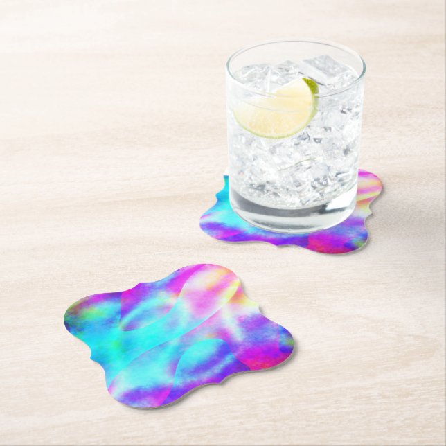 Pastel Neon Rainbow Gradient Art Paper Coaster (Insitu)