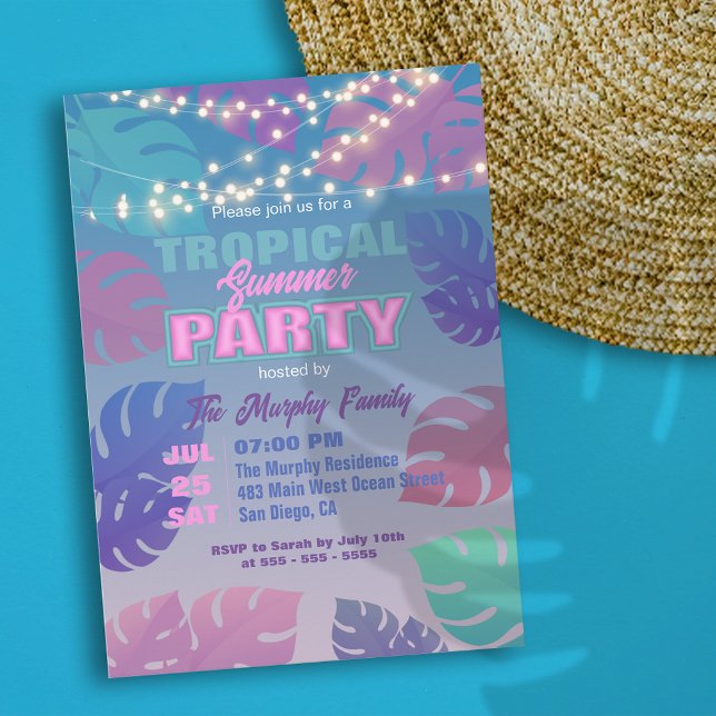 Pastel Neon Tropical Summer Pool Party Invitation (Creator Uploaded)
