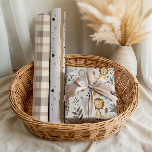 Pastel Neutral Boy Zoo Animals Wrapping Paper Sheets