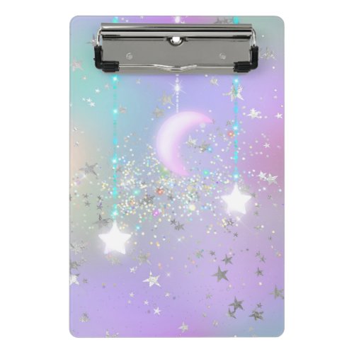 Pastel night sky glowing moon star glitter cute  mini clipboard