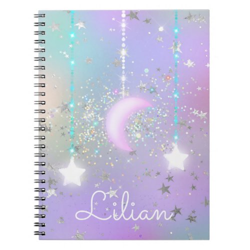 Pastel night sky glowing moon stars notebook