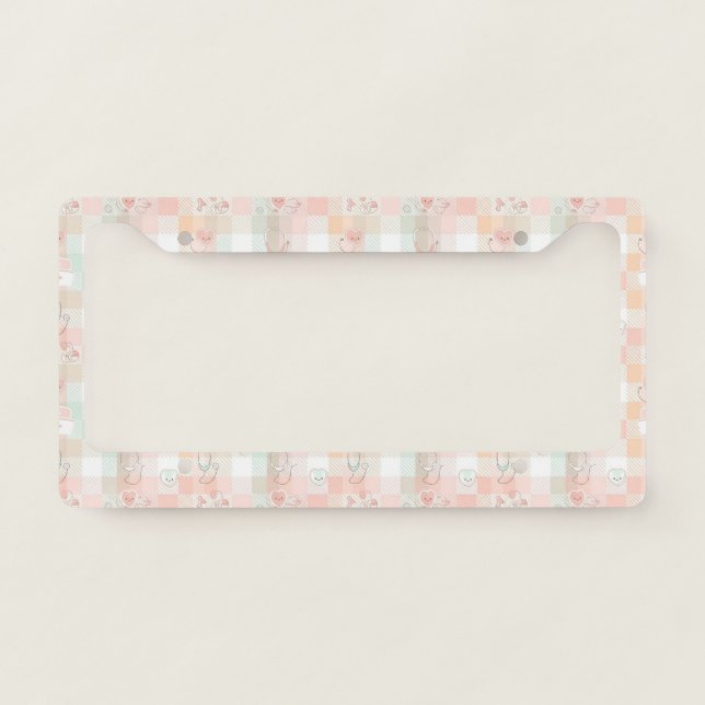 Pastel Nurse Life Checkered Pattern License Plate Frame (Front)