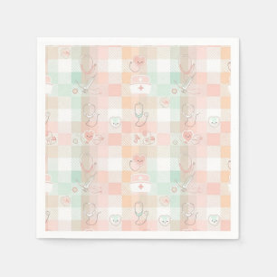 Pastel Nurse Life Checkered Pattern Napkins