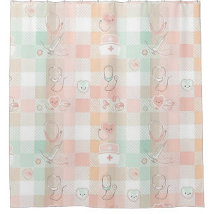 Pastel Nurse Life Checkered Pattern Shower Curtain