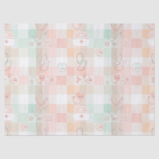 Pastel Nurse Life Checkered Pattern Tissue Paper (Front)