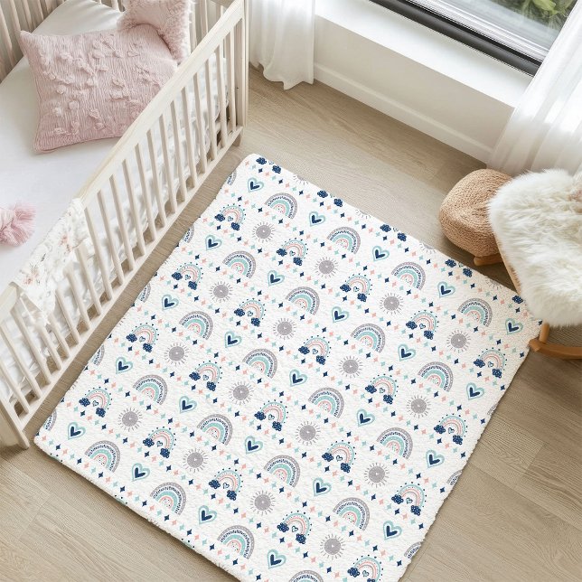 Pastel Nursery Rug Navy Pink Boho Baby Decor (Pastel Nursery Rug Navy Pink Boho Baby Decor)