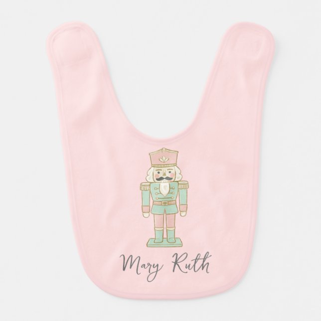 Pastel Nutcracker Baby Bib – Personalized Holiday  (Front)